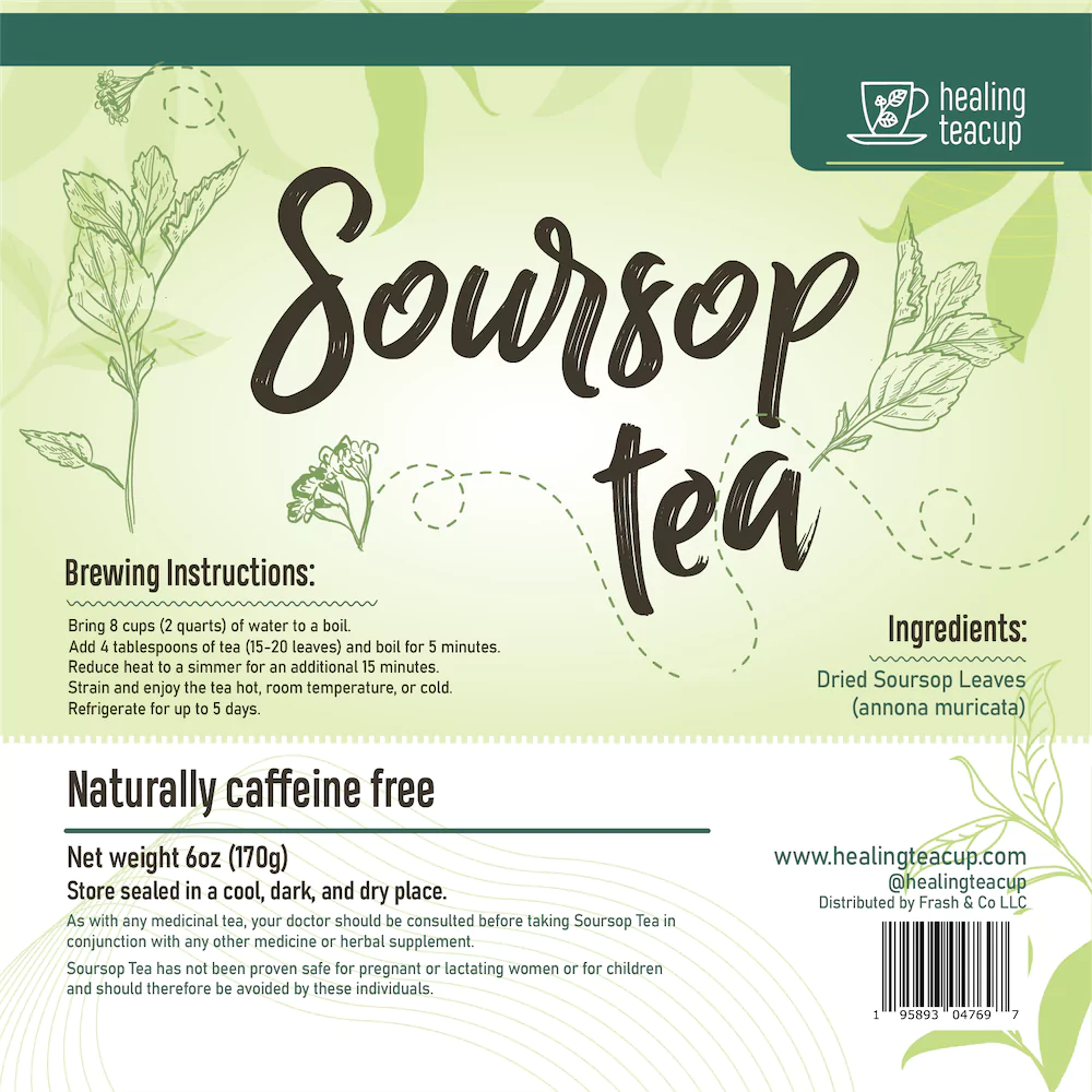 Soursop Tea - Natural Graviola Leaves For Tea - 6oz Label - Healing Teacup